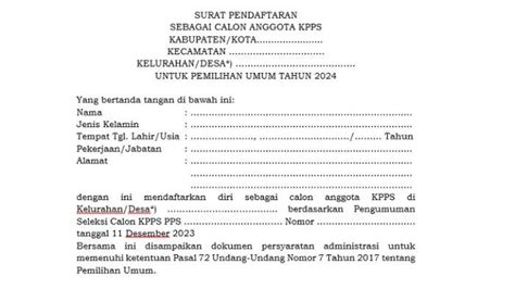 Contoh Format Surat Pendaftaran KPPS Pemilu 2024, Lengkap Beserta Link ...