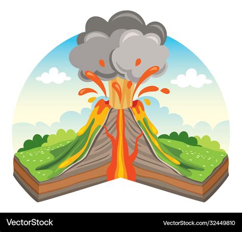 Volcano eruption and lava drawing Royalty Free Vector Image