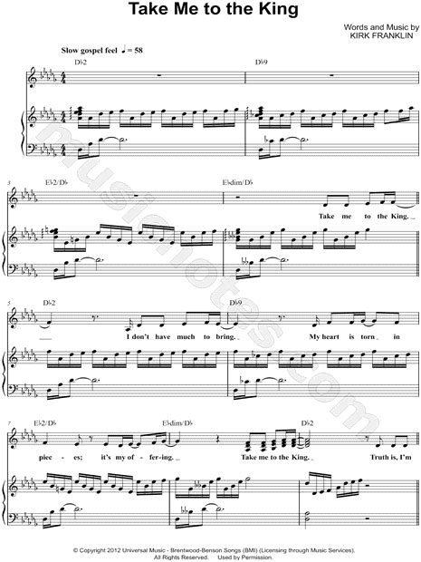 Tamela Mann "Take Me to the King" Sheet Music in Db Major (transposable) - Download & Print ...