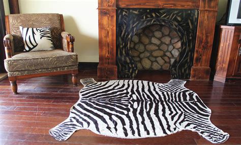 Large Zebra Cowhide Rug Cowskin Cow Hide Faux Leather Carpet 4.9'X4.8 ...