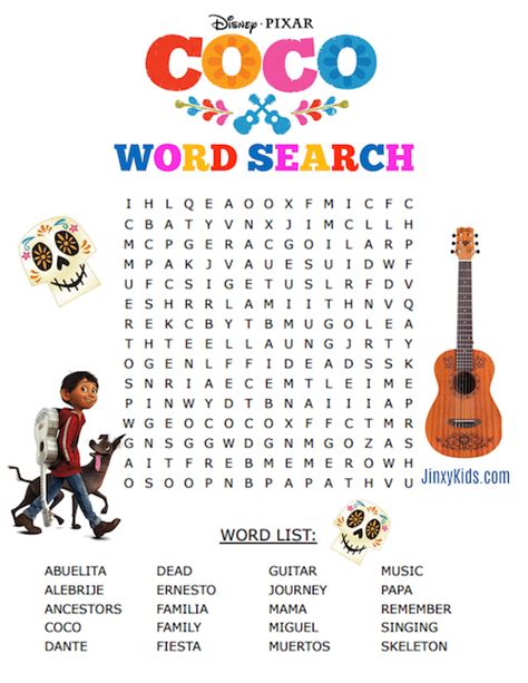 Celebrate Disney•Pixar’s COCO with a free printable COCO Word Search ...