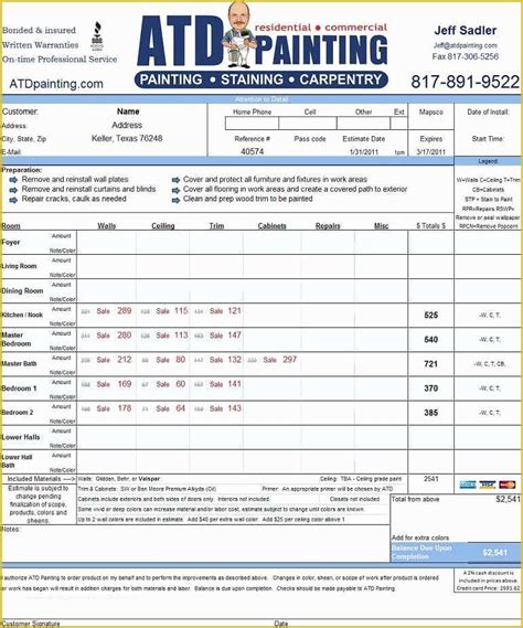 Free Painting Estimate Template Of atd Painting Pricing Specials & Coupons ...