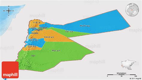 Political Panoramic Map of Jordan, single color outside