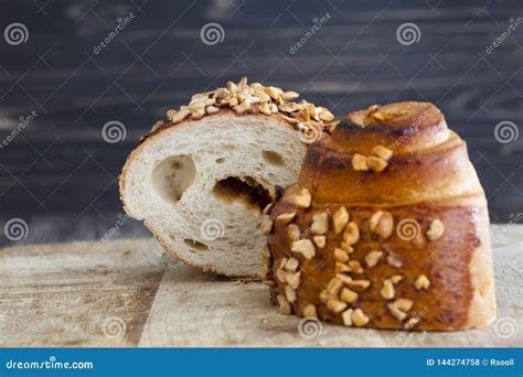 Wheat bun with nut stock photo. Image of cake, filling - 144274758