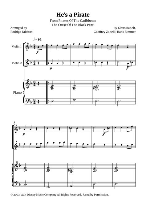 He's A Pirate (arr. Rodrigo Faleiros) by Geoffrey Zanelli Sheet Music ...