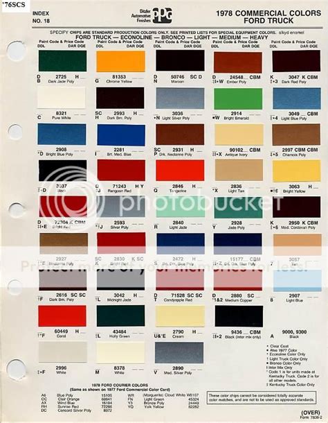 Ford Ranger Color Chart