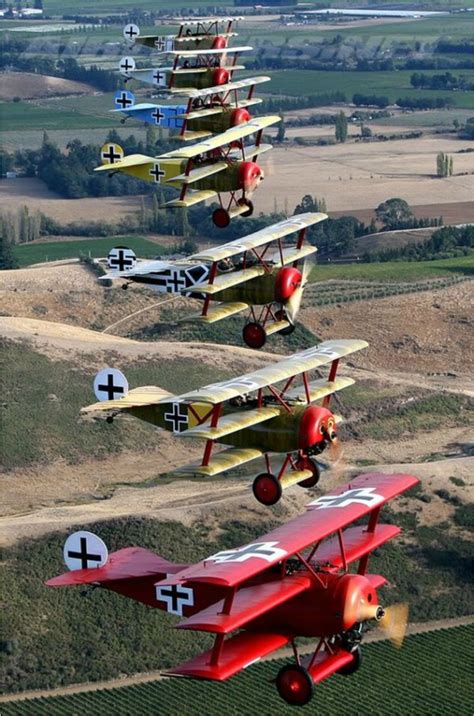 A re-enactment of the World War I German "Flying Circus" of Fokker Dr.I "Dreidecker" tri-planes ...