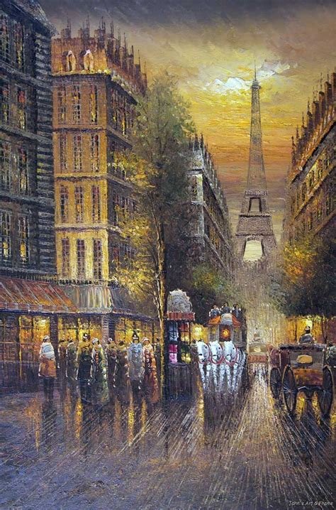 Paris Sunset 1800's Eiffel Tower Large Oil Painting Art | eBay