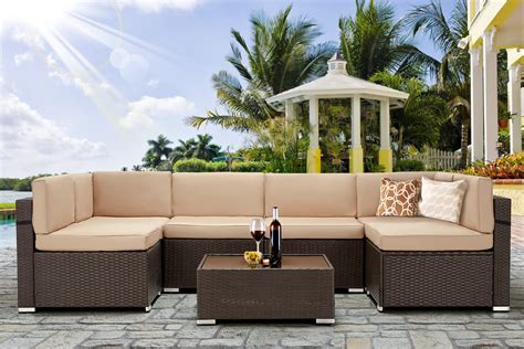 Buy U-MAX 7 Piece Outdoor Patio Furniture Set, PE Rattan Wicker Sofa ...