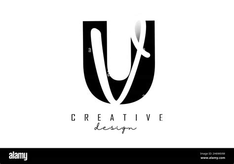 Letters UV logo with a minimalist design. Letters U and V with geometric and handwritten ...