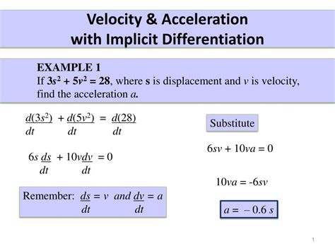 PPT - Velocity & Acceleration with Implicit Differentiation PowerPoint ...