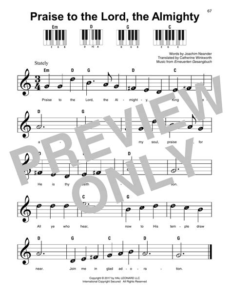 Praise To The Lord, The Almighty by Erneuerten Gesangbuch Sheet Music for Super Easy Piano at ...