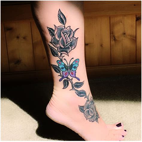 Ankle tattoo#blackroses#butterfly | Ankle tattoos for women, Butterfly ankle tattoos, Calf ...