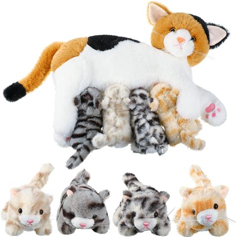 Amazon.com: Skylety Nurturing Cat Stuffed Animal with Plush Kittens ...