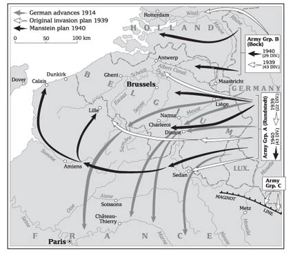 1940 German invasion plan of France and the Low Countries compared to ...