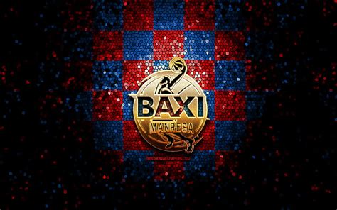 BAXI Manresa Roster, glitter logo, ACB, blue red checkered background, spanish basketball team ...