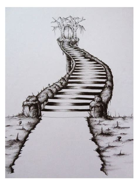 Pin by SacredD4G on Tattoo | Landscape drawings, Stair art, Stairs to heaven