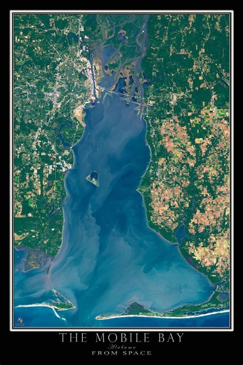 The Mobile Bay Alabama Satellite Poster Map | Birds eye view photography, Aerial photography ...