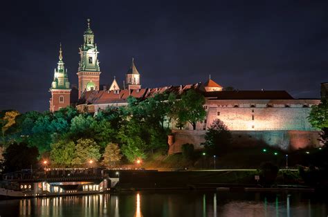 oland, Castles, Rivers, Night, Street, Lights, Wawel, Castle, Krakow ...