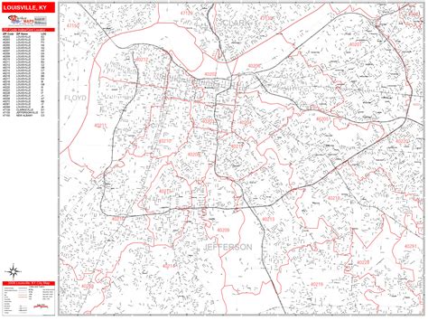 Louisville Kentucky Zip Code Wall Map (Red Line Style) by MarketMAPS ...