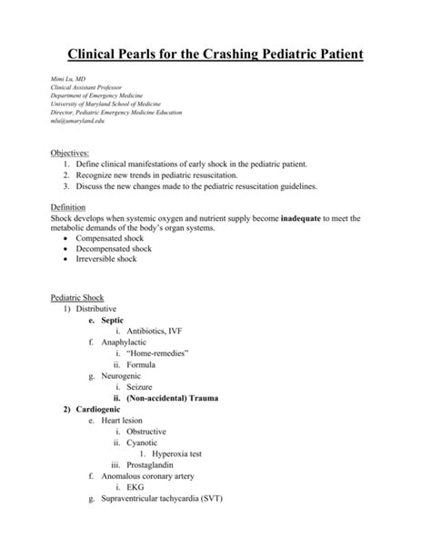 Clinical Pearls for the Crashing Pediatric Patient