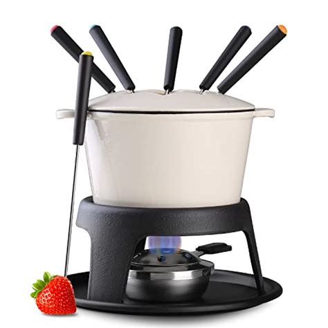 Artestia Cast Iron Fondue Pot Set for Chocolate Cheese, Fondue Pot Set ...