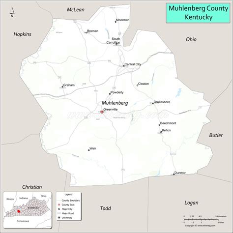 Map of Muhlenberg County, Kentucky - Where is Located, Cities, Population, Highways & Facts