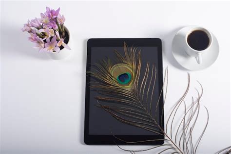 Premium Photo | Modern minimalistic workplace white office table with laptop coffee cup