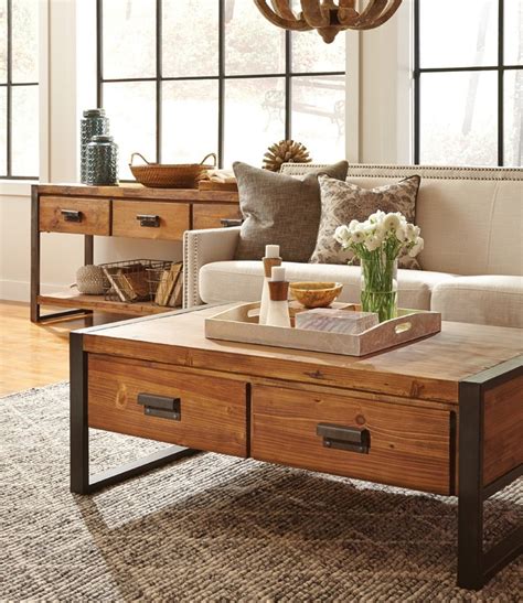 Rustic Industrial Coffee Table with Drawers | Zin Home