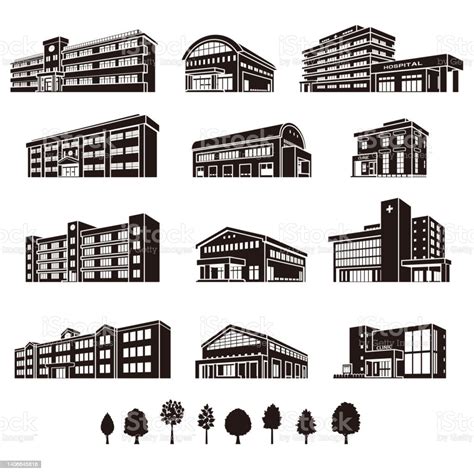 Vector Illustration Of Various Buildings Exterior View Of The Building ...