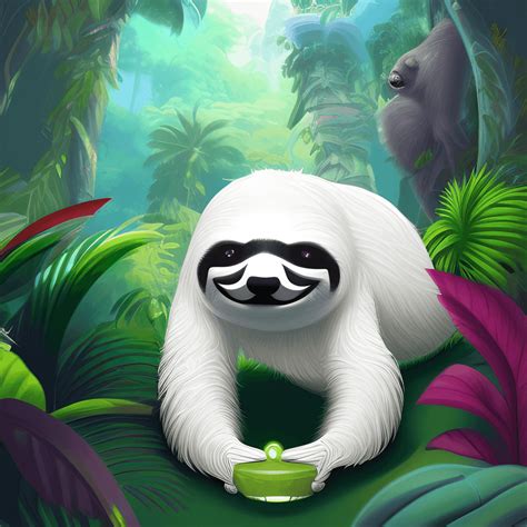 3D White Sloth with Colorful Strip and Fantasy Jungle Background · Creative Fabrica