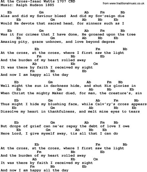 Gospel Song: At The Cross-Isaac Watts 1707, lyrics and chords. | Gospel song, Lyrics and chords ...