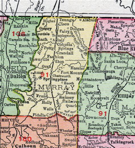 Murray County, Georgia, 1911, Map, Rand McNally, Chatsworth, Spring Place, Eton