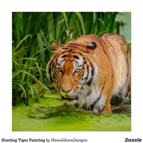 Hunting Tiger Painting Poster | Zazzle.com | Tiger painting, Painting, Hunting