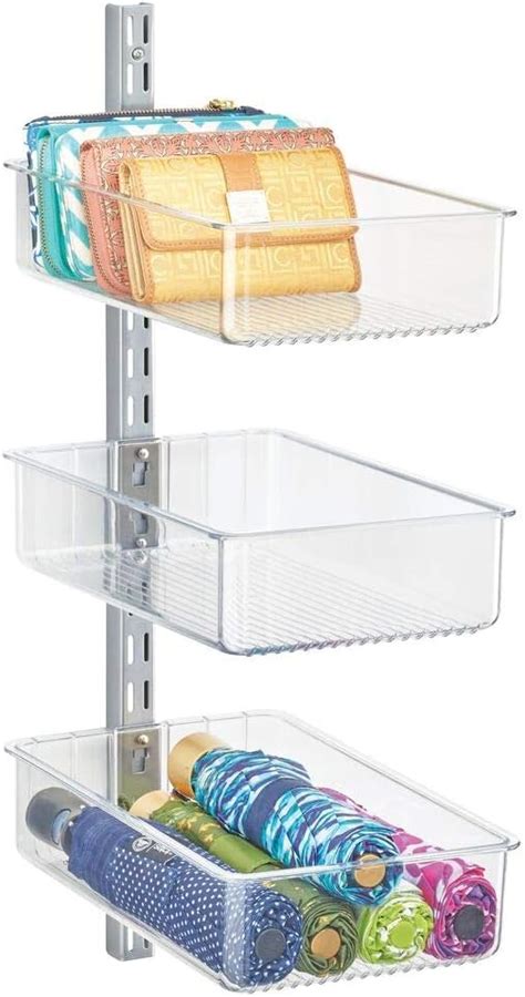 mDesign Plastic Wall Mount Bins with Metal Hanging Bar, 3 Bins - Clear 12.5 x 8 x 3 transparent ...