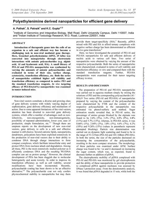 (PDF) Polyethylenimine derived nanoparticles for efficient gene delivery