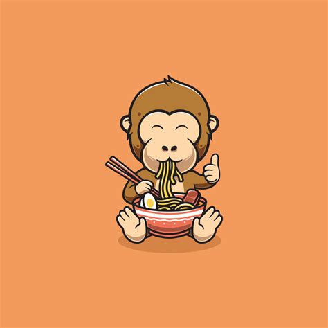 Cute monkey eating ramen cartoon illustration 33534825 Vector Art at Vecteezy