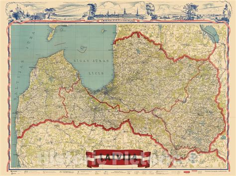 Historic Map : Latvia, Latvija 1950 , Vintage Wall Art - Historic Pictoric