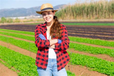 Portrait of Woman Farmer Standing at the Farm Field Stock Image - Image ...