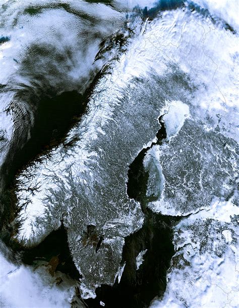 Winter Scandinavia Satellite Map Photograph by Daniel Hagerman