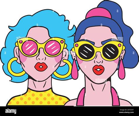 hair colors girls couple fashion pop art style vector illustration ...