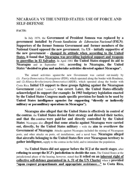 Nicaragua Vs The United States: Use of Force and Self-Defense | PDF | Contras | Sandinista ...