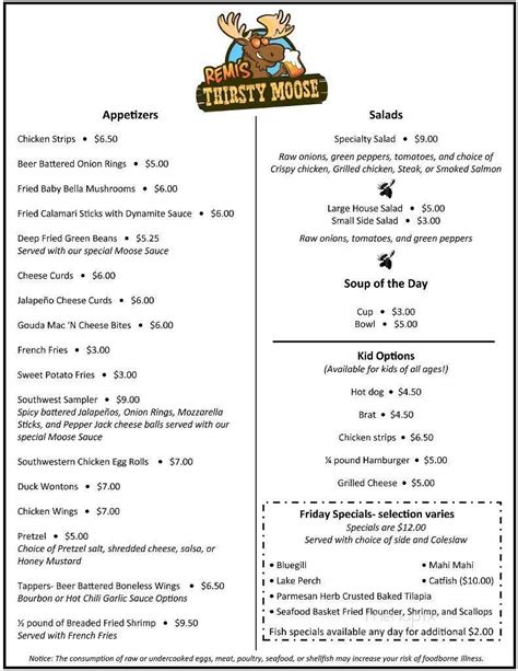 Menu of Thirsty Moose in Lodi, WI 53555