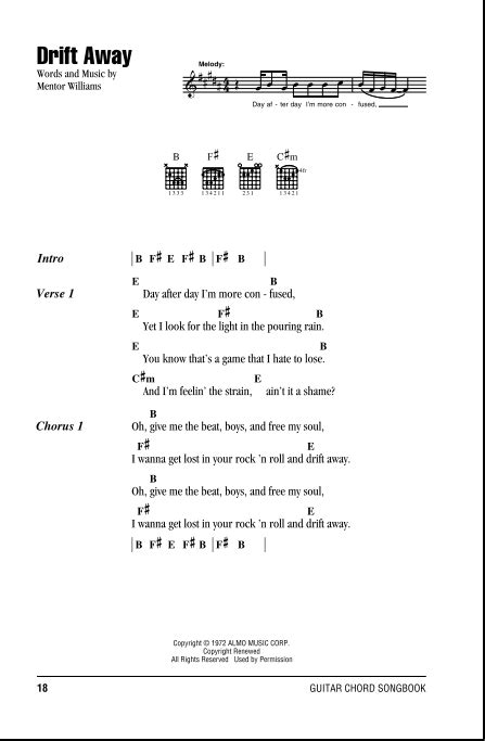 Drift Away - Guitar Chords/Lyrics | zZounds