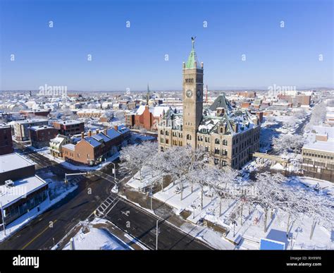 Lowell City Hall and downtown aerial view in downtown Lowell ...