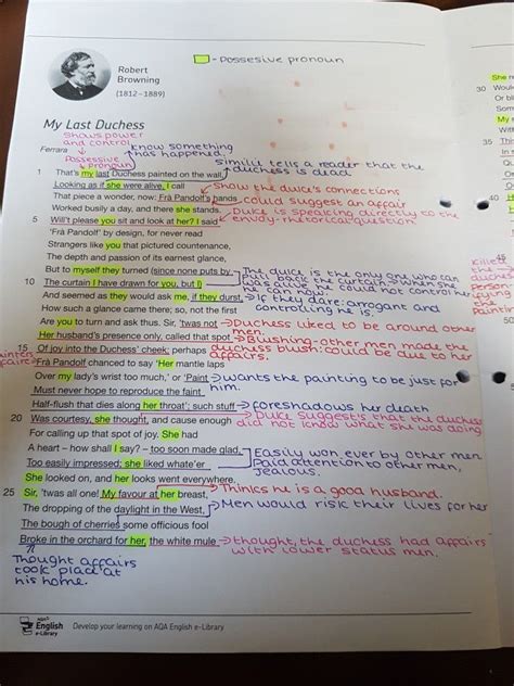 My last duchess part 1: Robert Browning | English literature notes, Gcse english literature ...