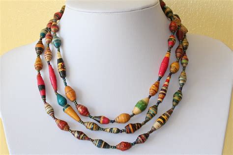 Multi Color Paper Beads Necklace. Extra Long by MapenziGems