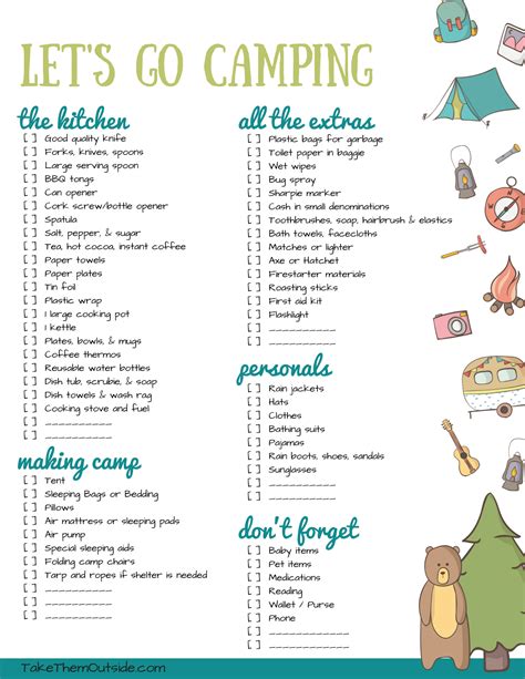 Free Family Camping Packing Lists