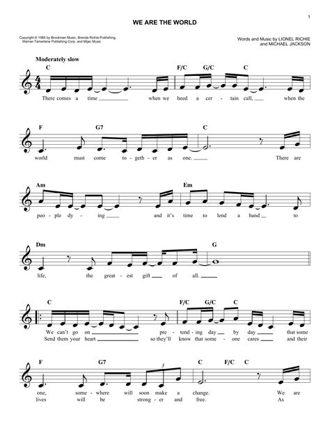 We Are The World by USA For Africa Sheet Music for Easy Lead Sheet ...