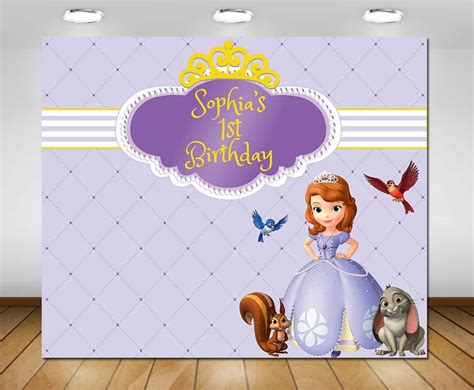 custom princess sofia first birthday striped purple photo backdrop High ...